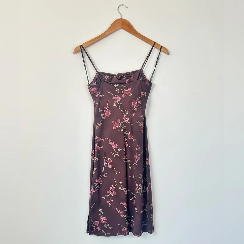 Vintage Y2k Teeze Me Deep Burgundy Dainty Pink Floral Fitted Dress - Picture 14 of 14